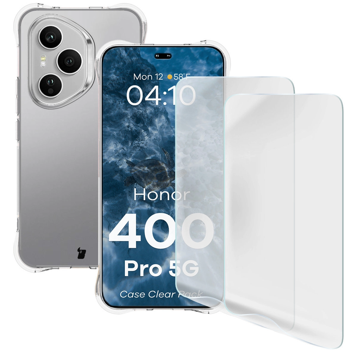 Zestaw ochronny Bizon elastyczne etui Salpa + 2x folia na ekran Clear Pack do Honor 400 Pro 5G