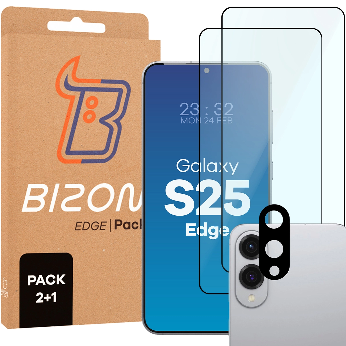Zestaw ochronny Bizon 2x szkło + szybka na aparat Edge 2 Pack do Samsung Galaxy S25 Edge