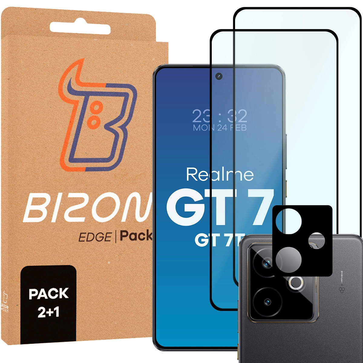 Zestaw ochronny Bizon 2x szkło + szybka na aparat Edge 2 Pack do Realme GT 7 / Realme GT 7T