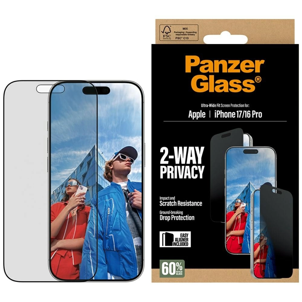 Szkło hartowane PanzerGlass prywatyzujące Ultra-Wide Fit EasyAligner do iPhone 17 / 16 Pro