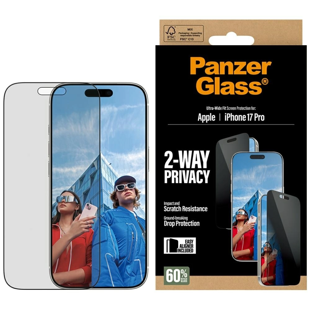 Szkło hartowane PanzerGlass prywatyzujące Ultra-Wide Fit EasyAligner do iPhone 17 Pro