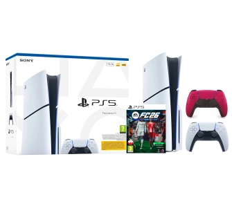 Konsola Sony PlayStation 5 Slim E Chassis (PS5) 1TB z napędem + Dodatkowy Pad Czerwony + EA SPORTS FC 26