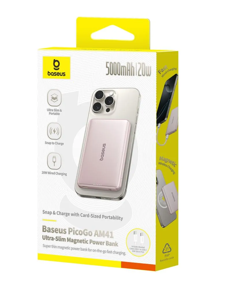 фото Внешний аккумулятор (павербанк) Baseus PicoGo AM41 Ultra-Slim Magnetic 5000mAh 20W Pink (P1007680C453-00) 2