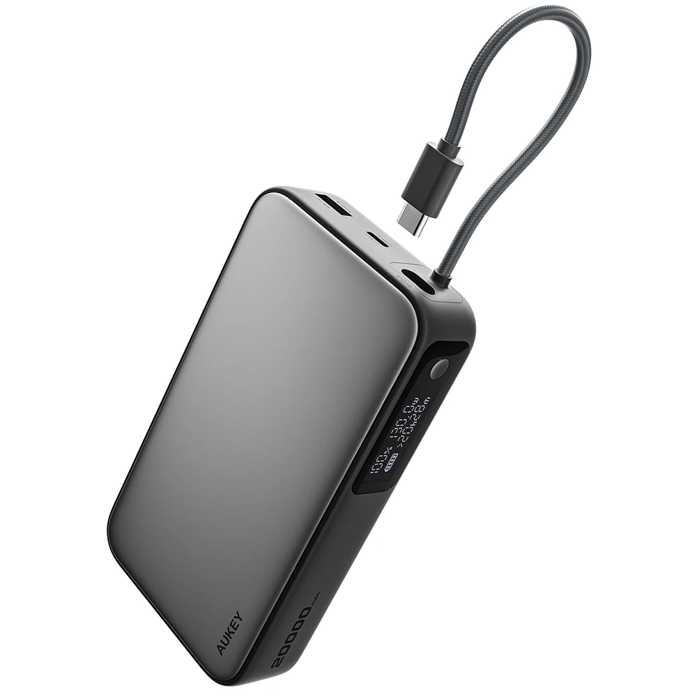 Powerbank Aukey Spark Sling PB-Y48 20000mAh 100W Wbudowany kabel USB-C Szary