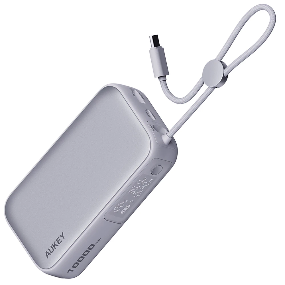 Powerbank Aukey Spark Sling PB-Y47 10000mAh 30W Wbudowany kabel USB-C Biały