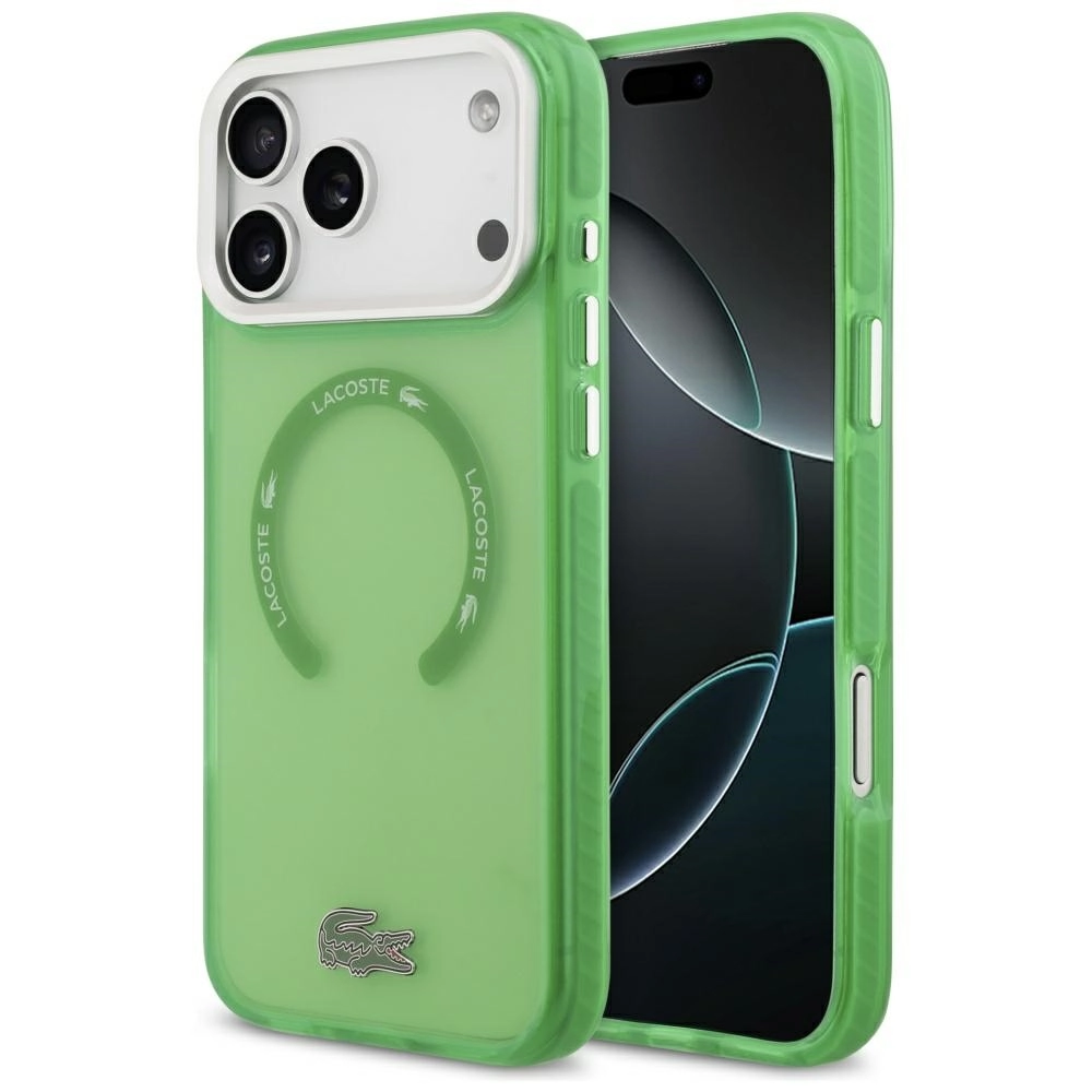Etui Lacoste Shockproof Transparent Frosted MagSafe do iPhone 17 Pro Max zielony