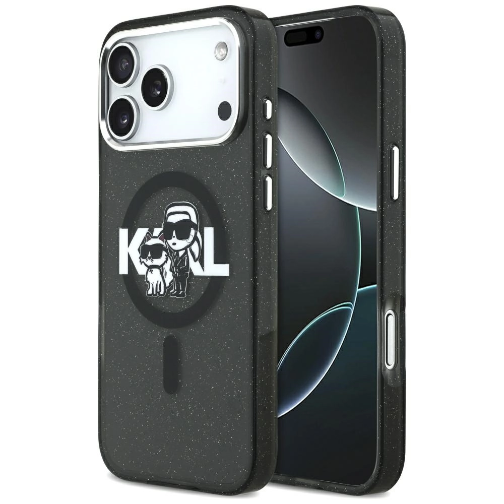 Etui Karl Lagerfeld IML Glitter Karl & Choupette Sketch Logo MagSafe do iPhone 17 Pro Max Czarny