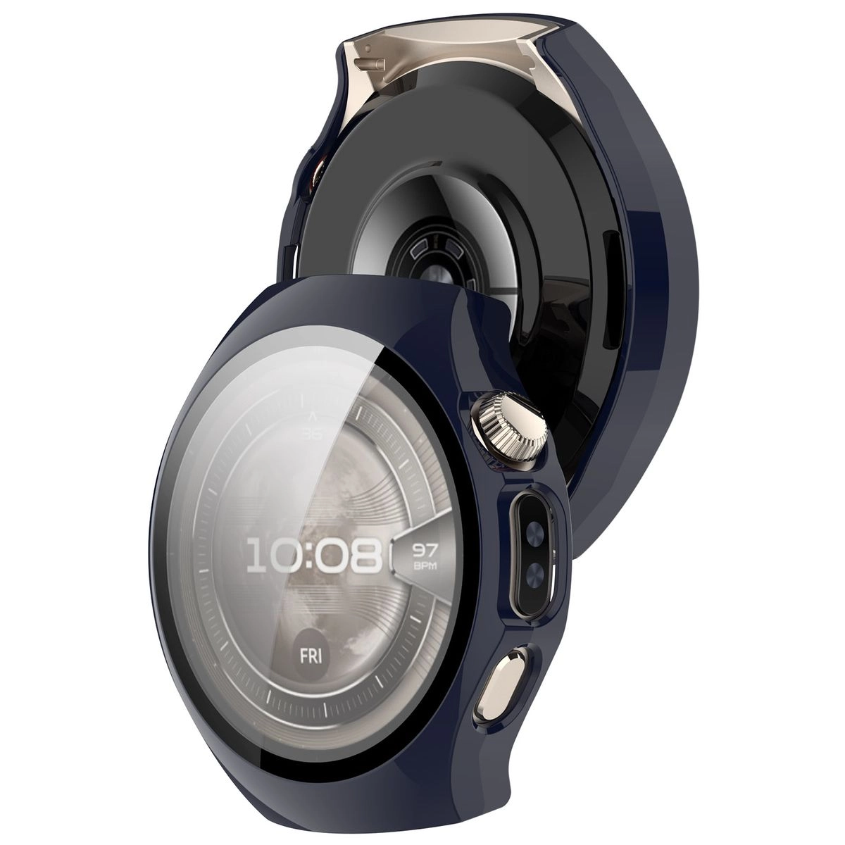 Nakładka na tarczę Bizon ze szkłem do Huawei Watch 5 42 mm niebieski