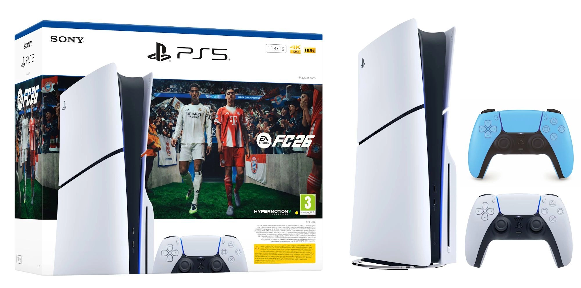 Konsola Sony PlayStation 5 Slim E Chassis (PS5) 1TB z napędem EA SPORTS FC 26 Bundle + Dodatkowy Pad Gwiezdny błękit