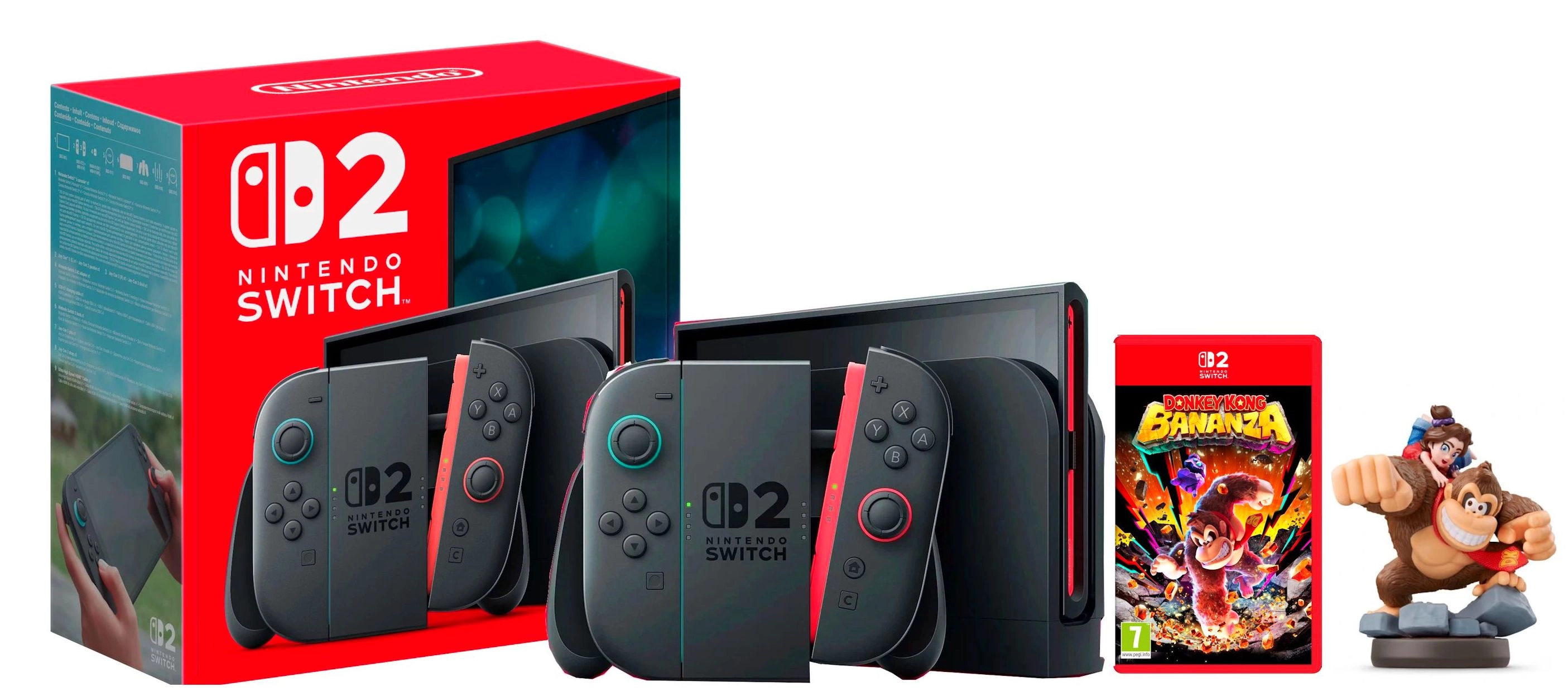 Konsola Nintendo Switch 2 Joy-Con Czarny + Donkey Kong Bananza + Figurka Amiibo Donkey Kong & Pauline