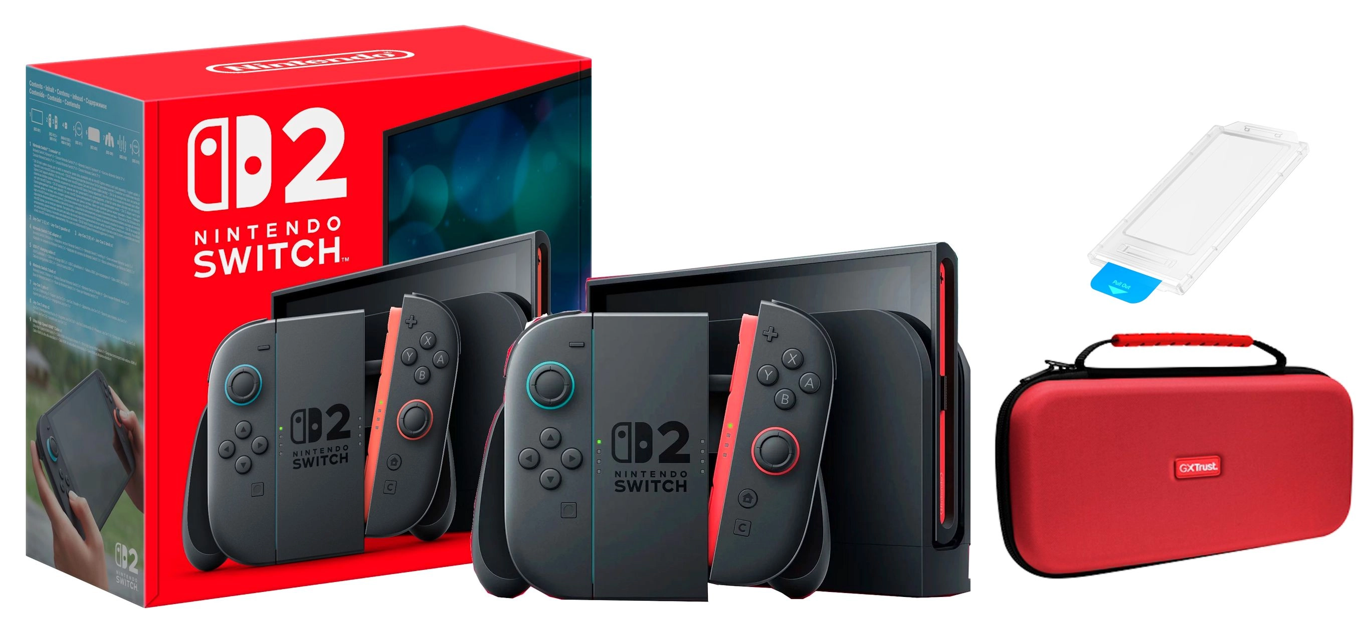 Konsola Nintendo Switch 2 Joy-Con Czarny + Etui Trust GXT 1251RB + Szkło hartowane Yaxo YGGSDG01T