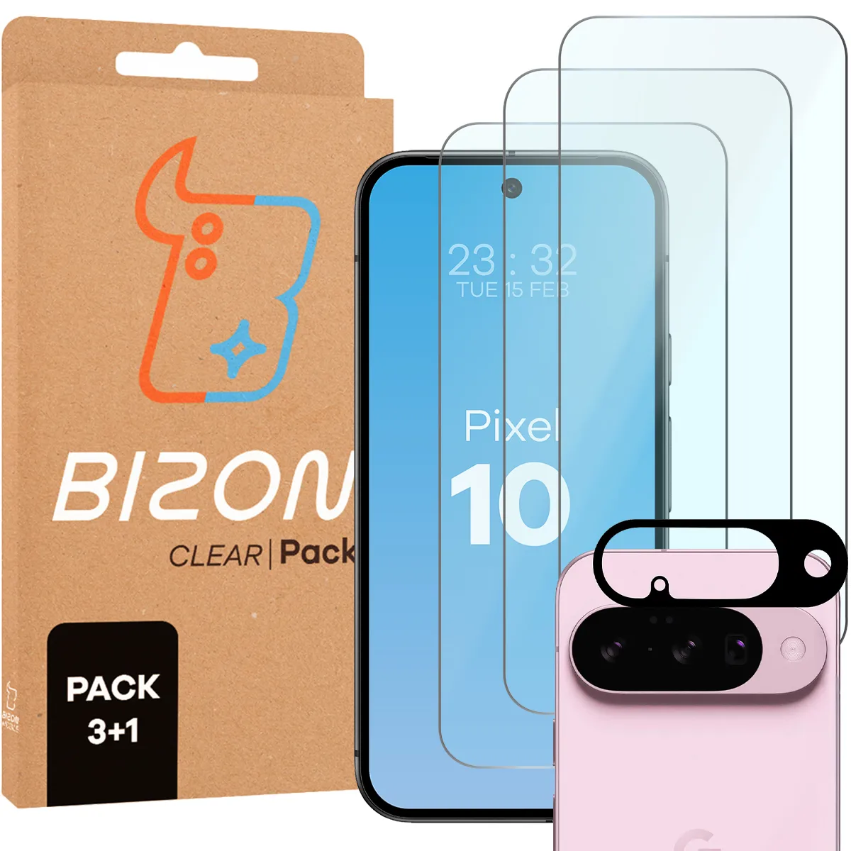 Zestaw ochronny Bizon 3x Szkło hartowane + szybka na aparat Google Pixel 10