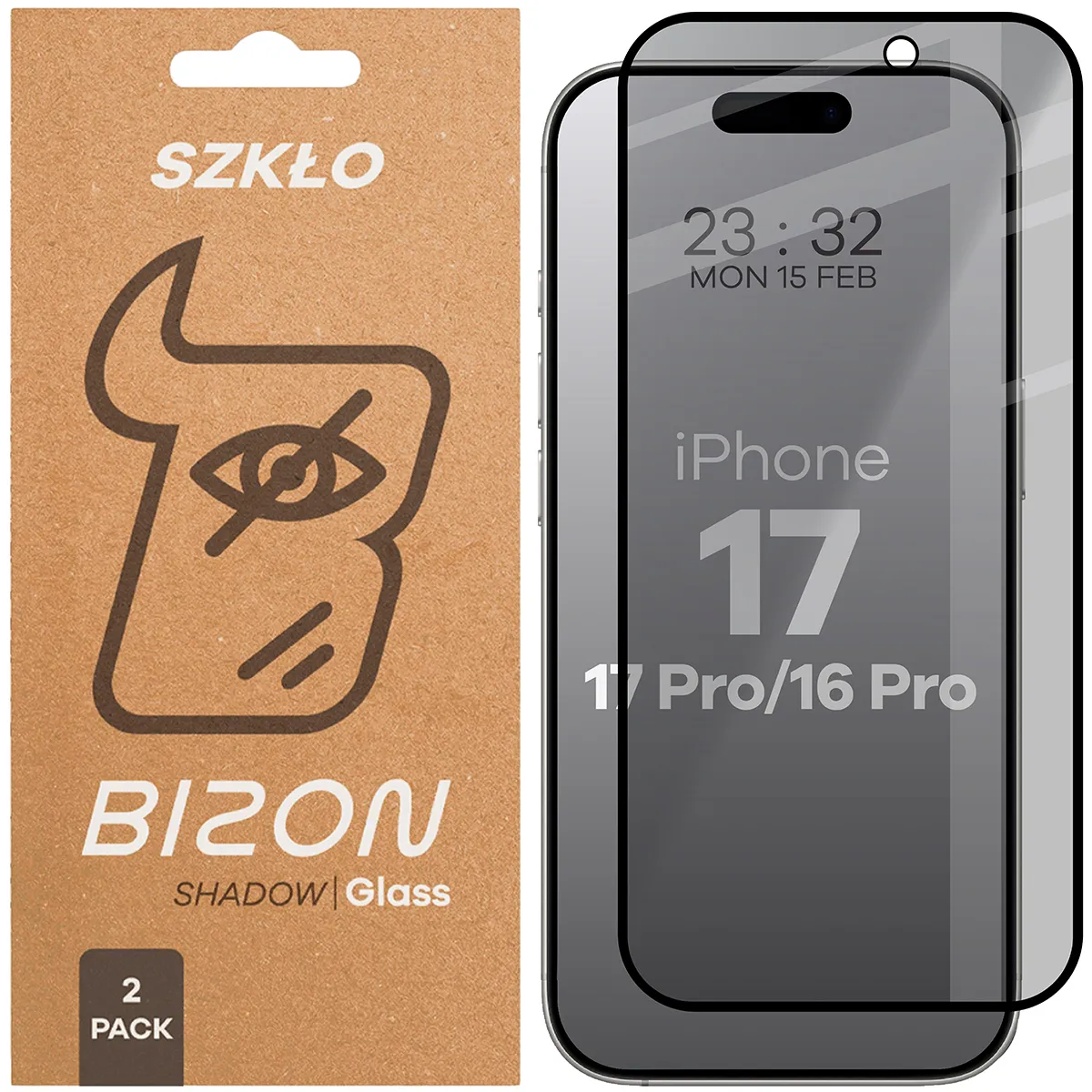 Szkło hartowane Bizon prywatyzujące pełne Edge Shadow Duo do do iPhone 17 / 17 Pro / 16 Pro