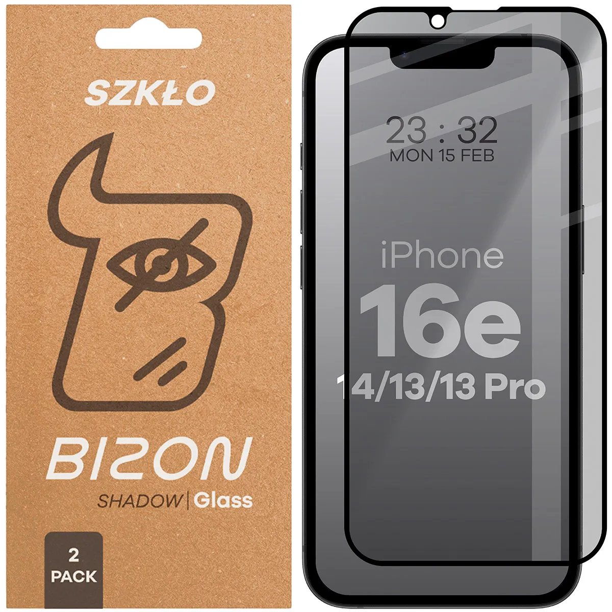 Szkło hartowane Bizon prywatyzujące pełne Edge Shadow Duo do iPhone 16e / 14 / 13 / 13 Pro