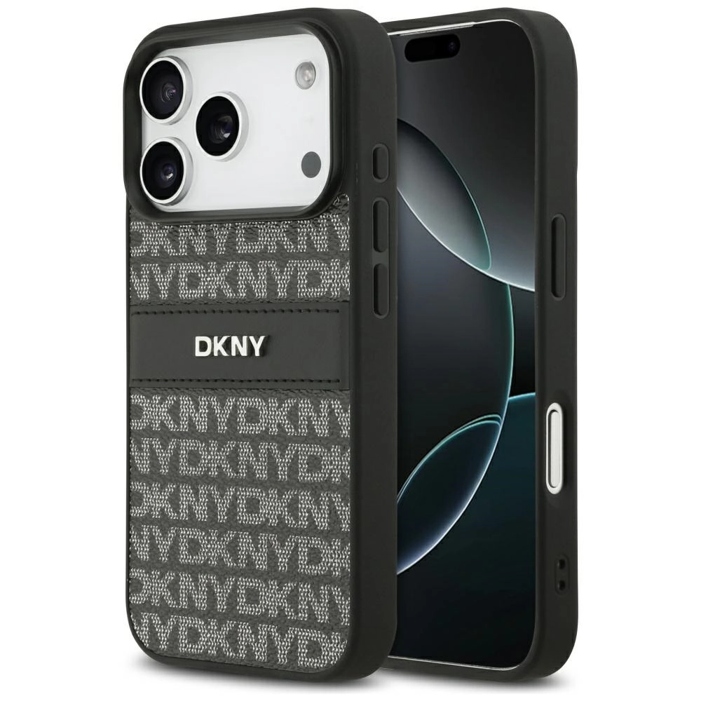 Etui DKNY Repeat Texture Pattern with Tonal Stripe do iPhone 17 Pro Czarny