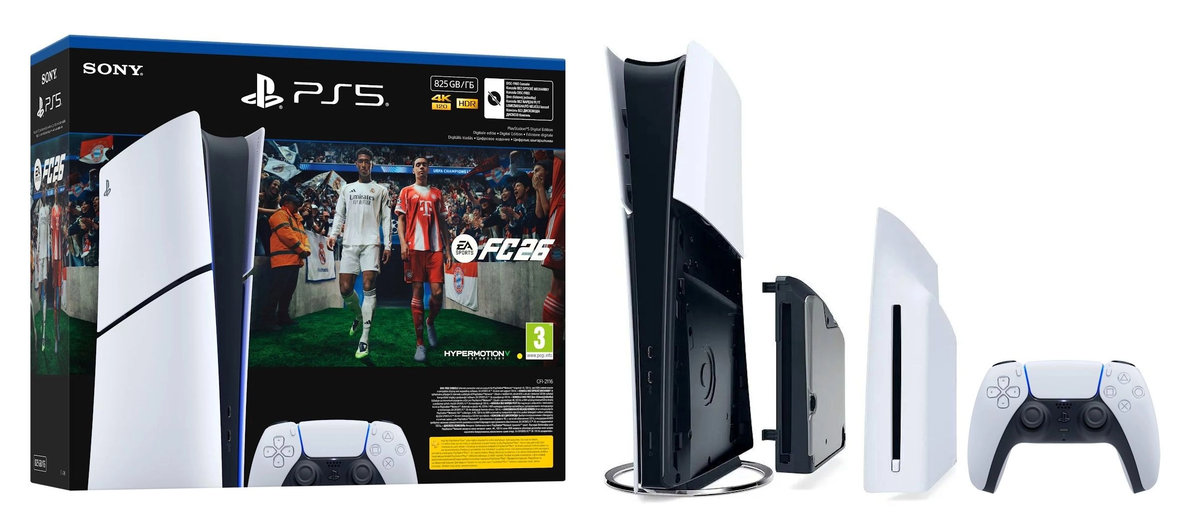 Konsola Sony PlayStation 5 Digital Slim E Chassis (PS5) 825GB EA SPORTS FC 26 Bundle + Napęd Disc Drive Blu-Ray