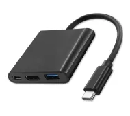 Qoltec 50430 Adapter USB-C 3.1 3w1 USB 3.0 HDMI 4K USB-C 3.1 PD 100W Czarny