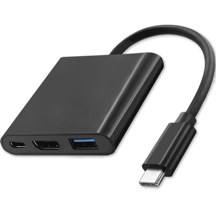 Hub USB Qoltec 50430 Adapter USB-C 3.1 3w1 USB 3.0 HDMI 4K USB-C 3.1 PD 100W Czarny