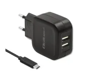 Qoltec 50188 2x USB-A 17W Czarny + Kabel USB-C