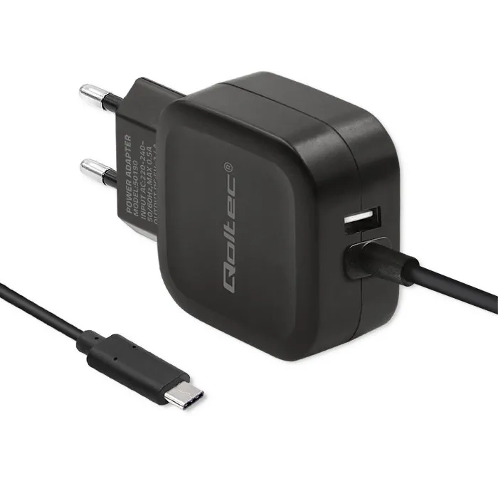 Ładowarka sieciowa Qoltec 50190 USB-A USB-C 17W Czarny