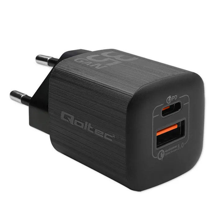 Ładowarka sieciowa Qoltec 50764 GaN USB-A USB-C 35W Czarny