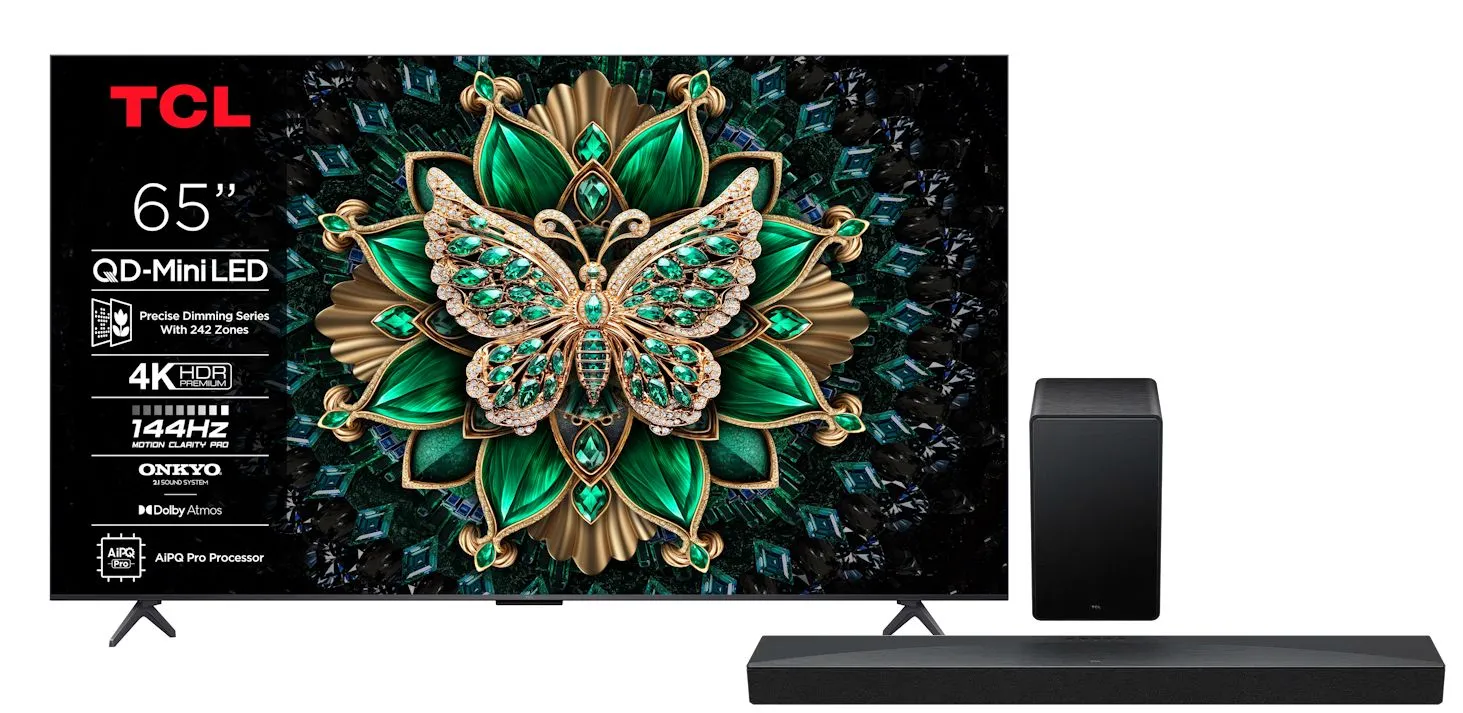 Telewizor TCL 65C6K 65" QD-Mini LED 4K 144Hz Google TV Dolby Vision IQ Dolby Atmos HDMI 2.1 DVB-T2 + Soundbar TCL Q65H