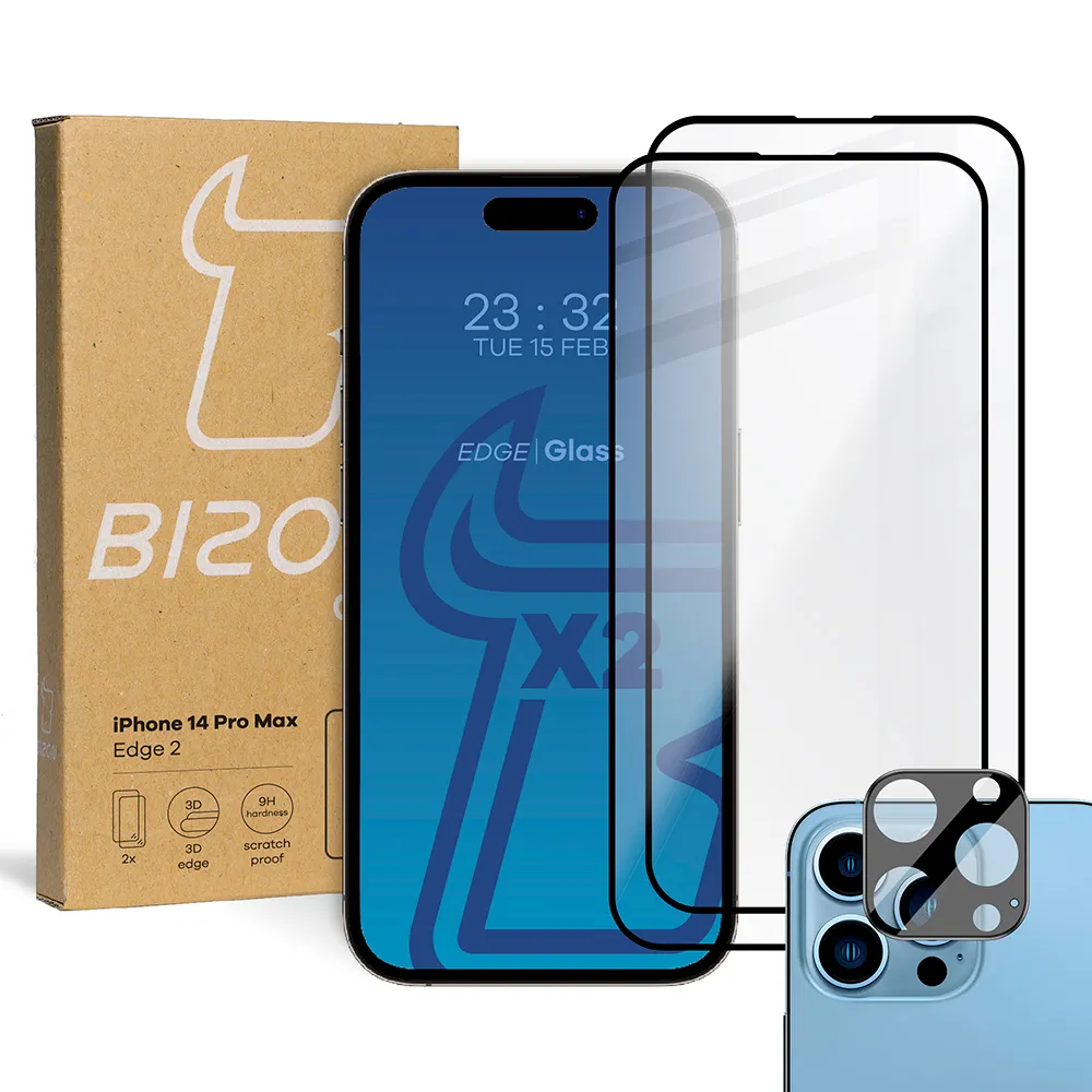 Zestaw ochronny Bizon 2x Szkło + szybka na aparat Edge 2 Pack do iPhone 14 Pro Max