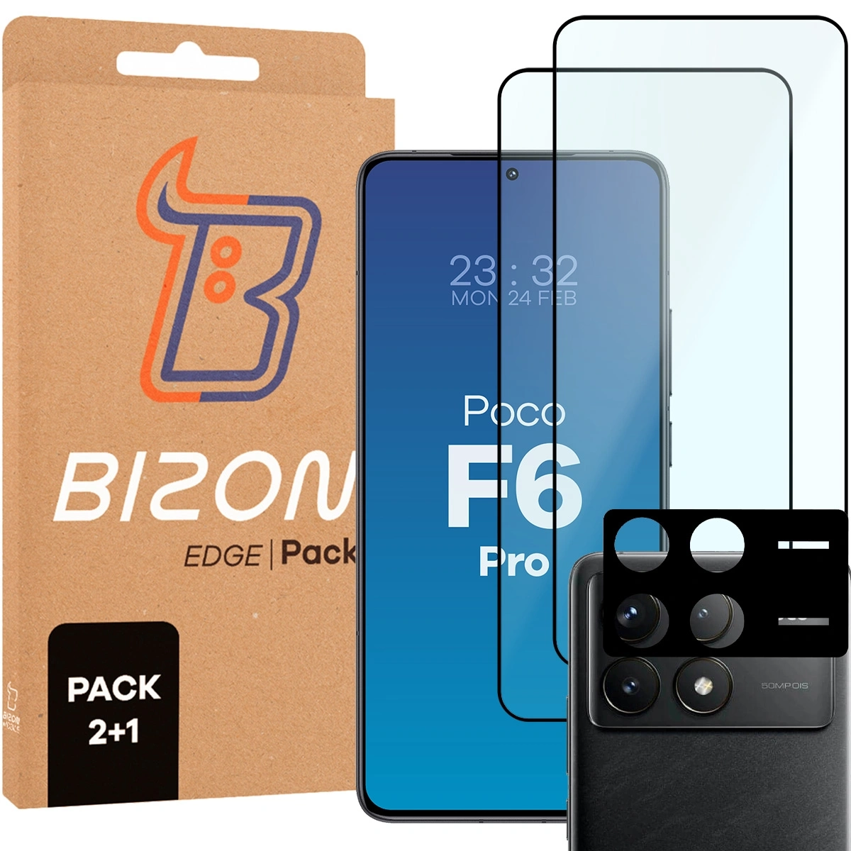 Zestaw ochronny Bizon 2x Szkło + szybka na aparat Edge Pack do Xiaomi POCO F6 Pro