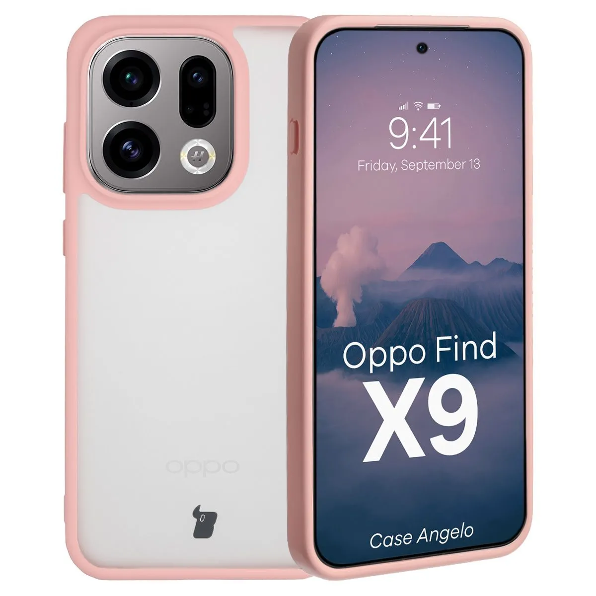 Etui Bizon Angelo do Oppo Find X9 Półprzeźroczyste z różową ramką