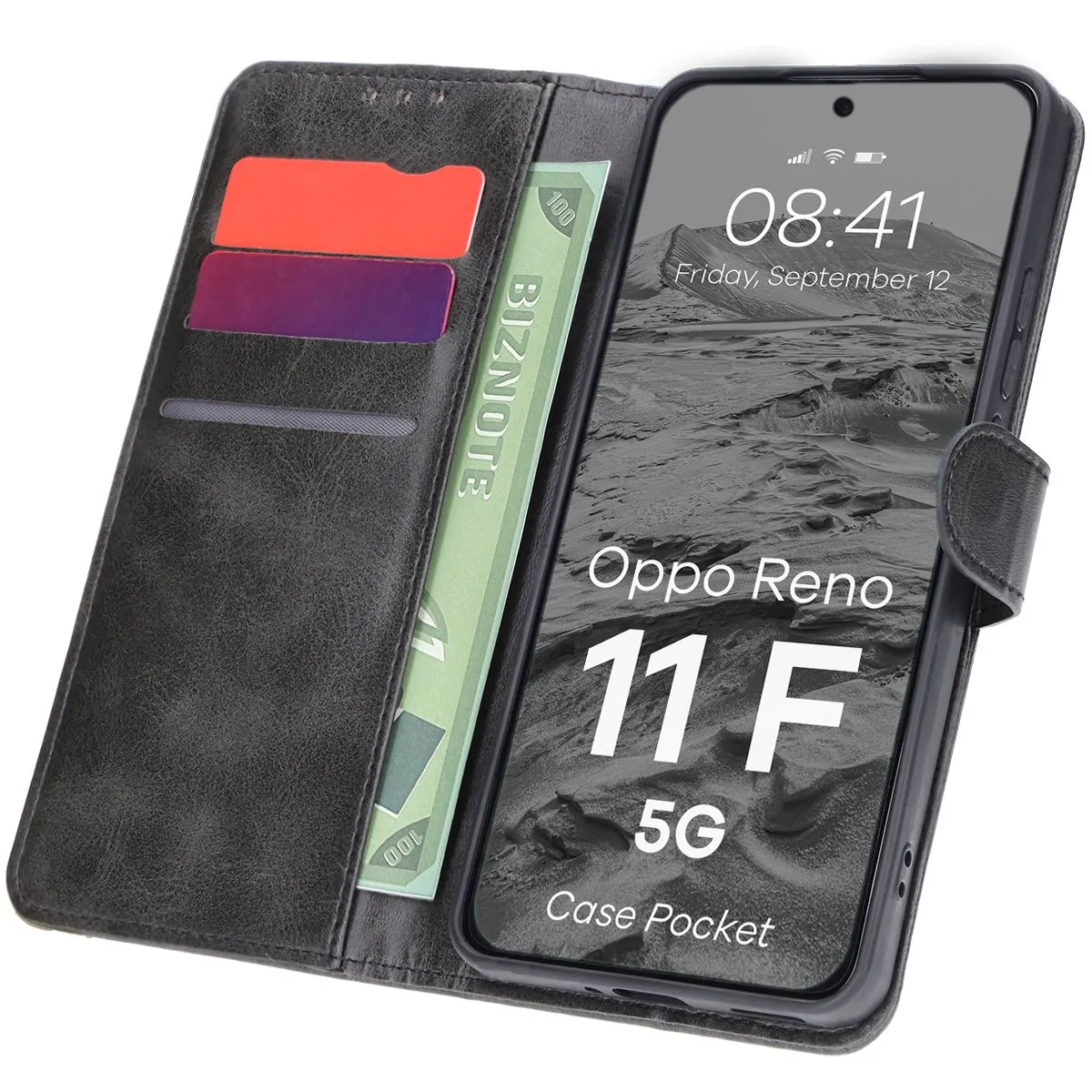 Etui Bizon z klapką Pocket do Oppo Reno11 F 5G Czarny