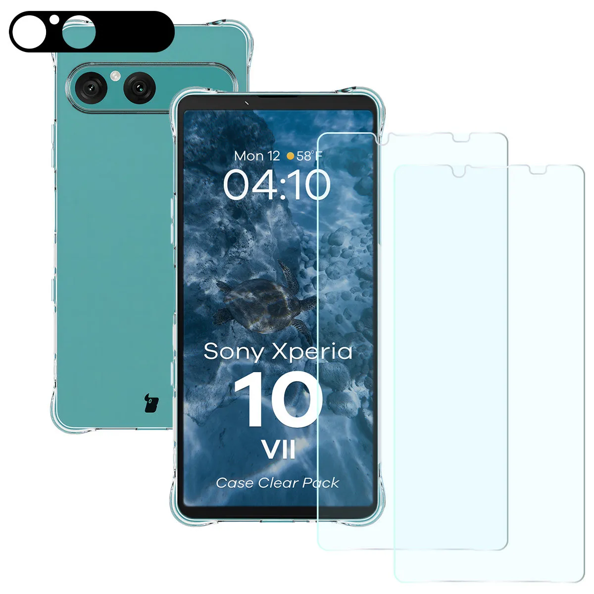 Bizon elastyczne etui + 2x szkło hartowane + szkło na aparat Clear Pack do Sony Xperia 10 VII