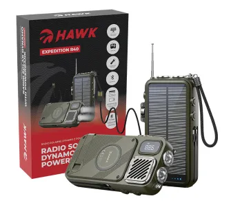 Radioodbiornik Hawk R40 Na korbkę, Solarne, Latarka, Radio FM Bluetooth Zielony