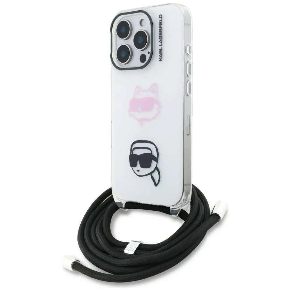 Etui Karl Lagerfeld IML Crossbody Karl&Choupette Head do iPhone 16 Pro Max Biały