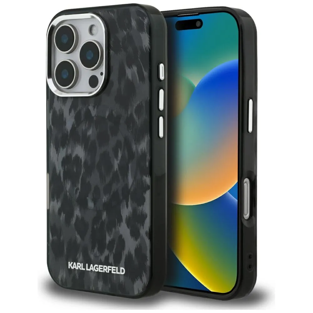 Etui Karl Lagerfeld IML Leopard Pattern MagSafe do iPhone 16 Pro Czarny