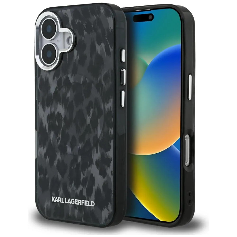 Etui Karl Lagerfeld IML Leopard Pattern MagSafe do iPhone 16 Czarny