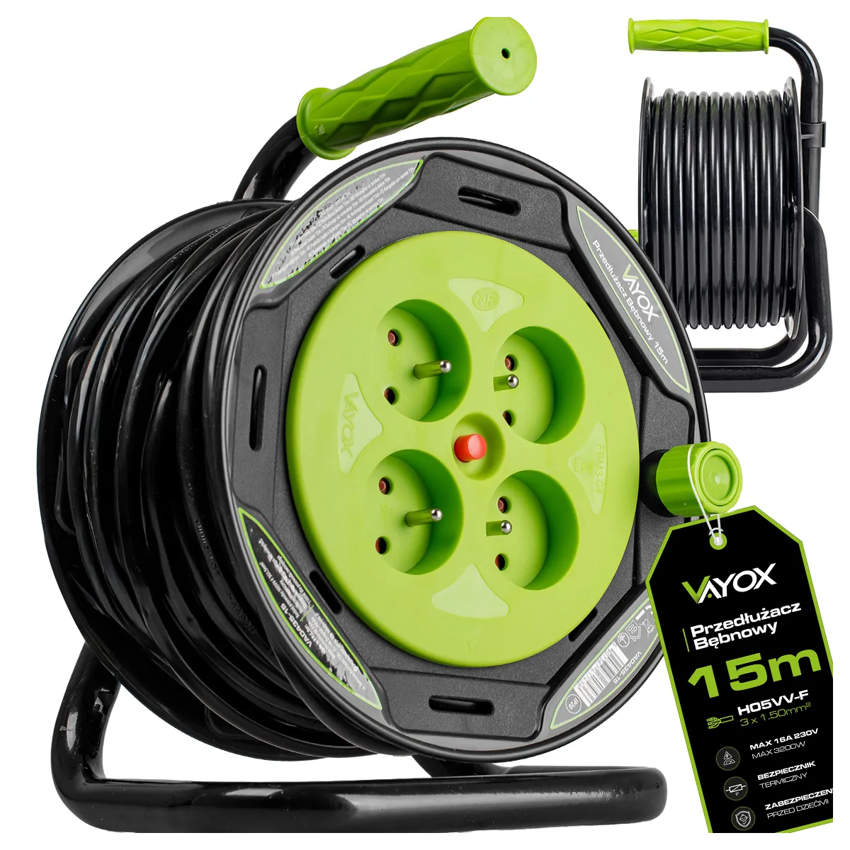 Przedłużacz bębnowy Vayox VA0435-15 4 gniazda 15m Czarny