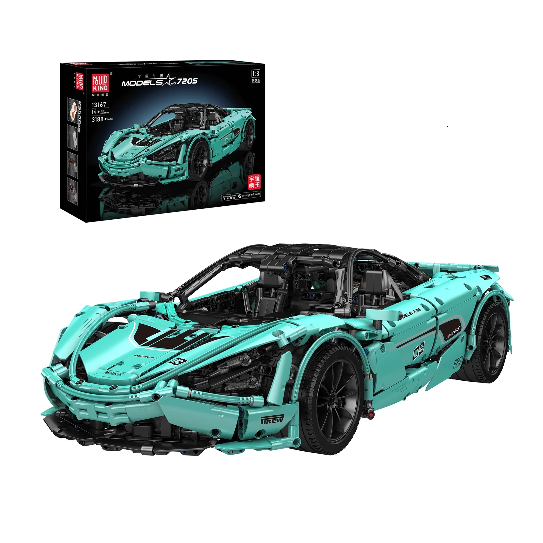 Model do składania Mould King 13167 McLaren 720S Tiffany Zestaw klocków z 3188 elementów