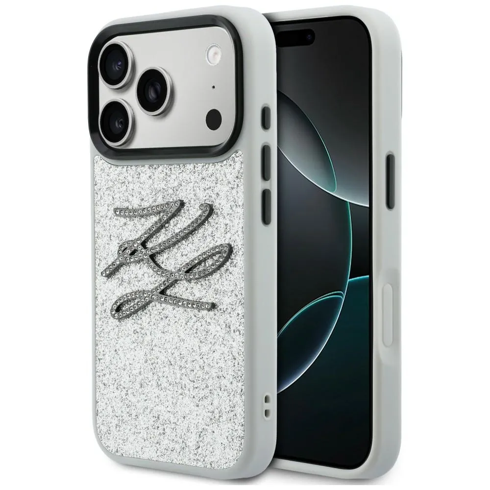 Etui Karl Lagerfeld IML Glitter KL Diamond Logo do iPhone 17 Pro Max Srebrny