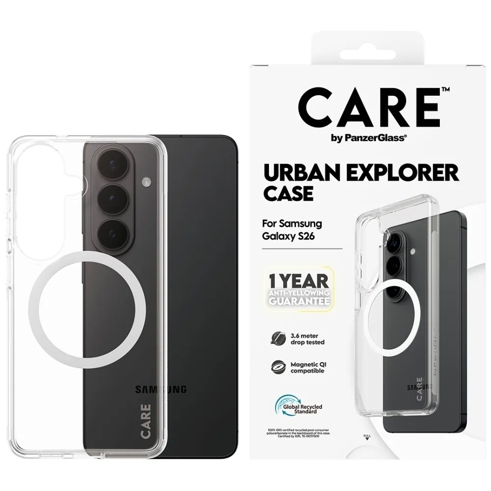 Etui PanzerGlass Urban Explorer Transparent w. White Qi do Samsung Galaxy S26 Przezroczysty