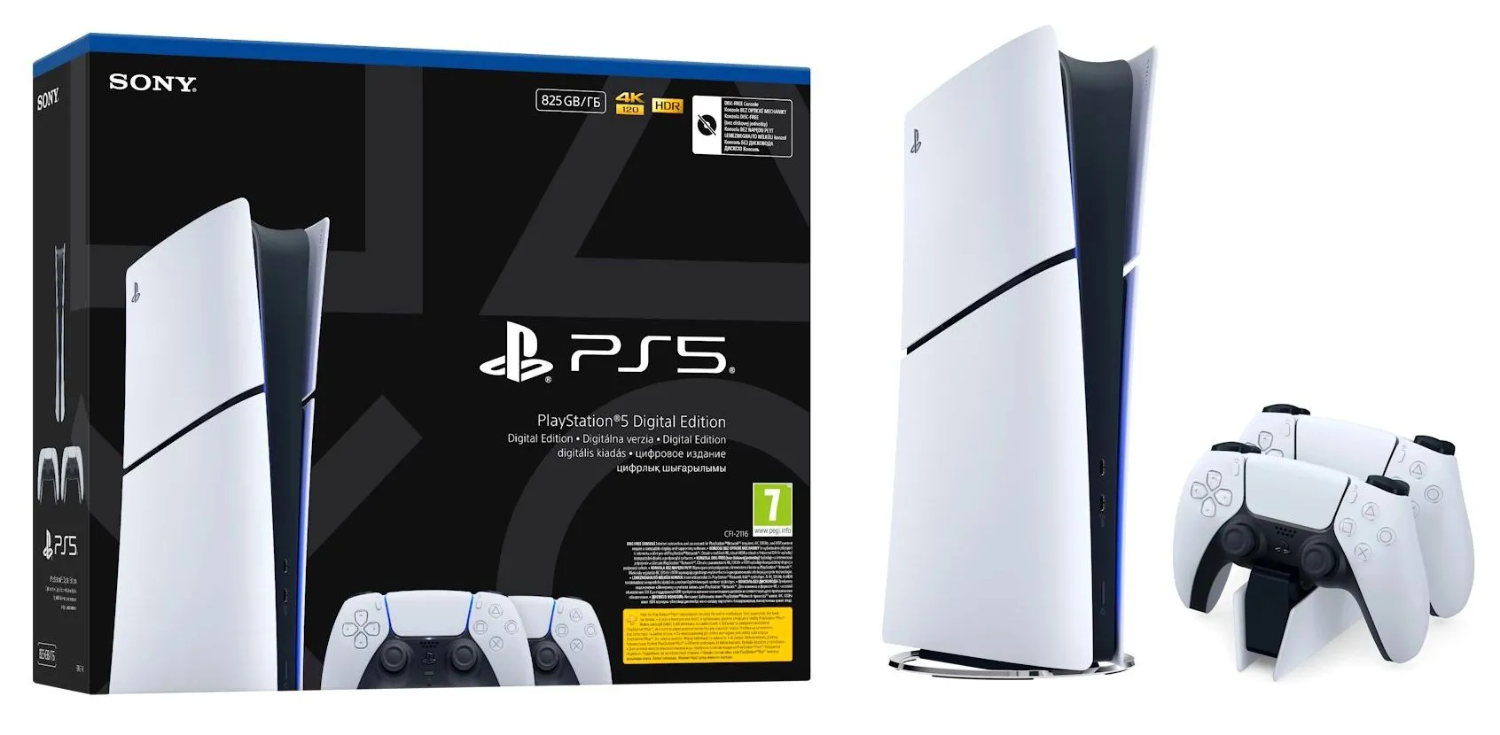 Konsola Sony PlayStation 5 Digital Slim E Chassis (PS5) 825GB Dodatkowy Pad Bundle + Stacja Ładowania DualSense