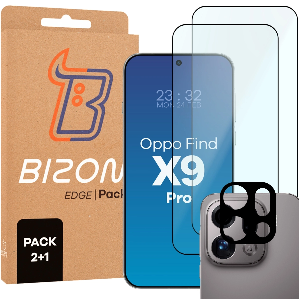 Folia hydrożelowa Bizon Szkło + szybka na aparat Glass Edge Pack do Oppo Find X9 Pro 2 sztuki