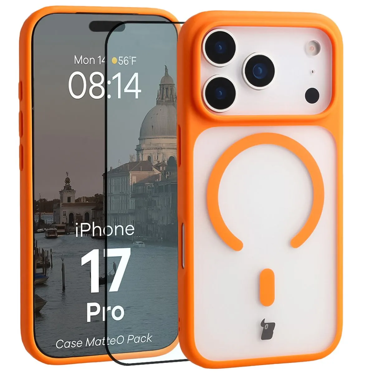 Szkło hartowane Bizon Case MatteO Pack do iPhone 17 Pro Pomarańczowy