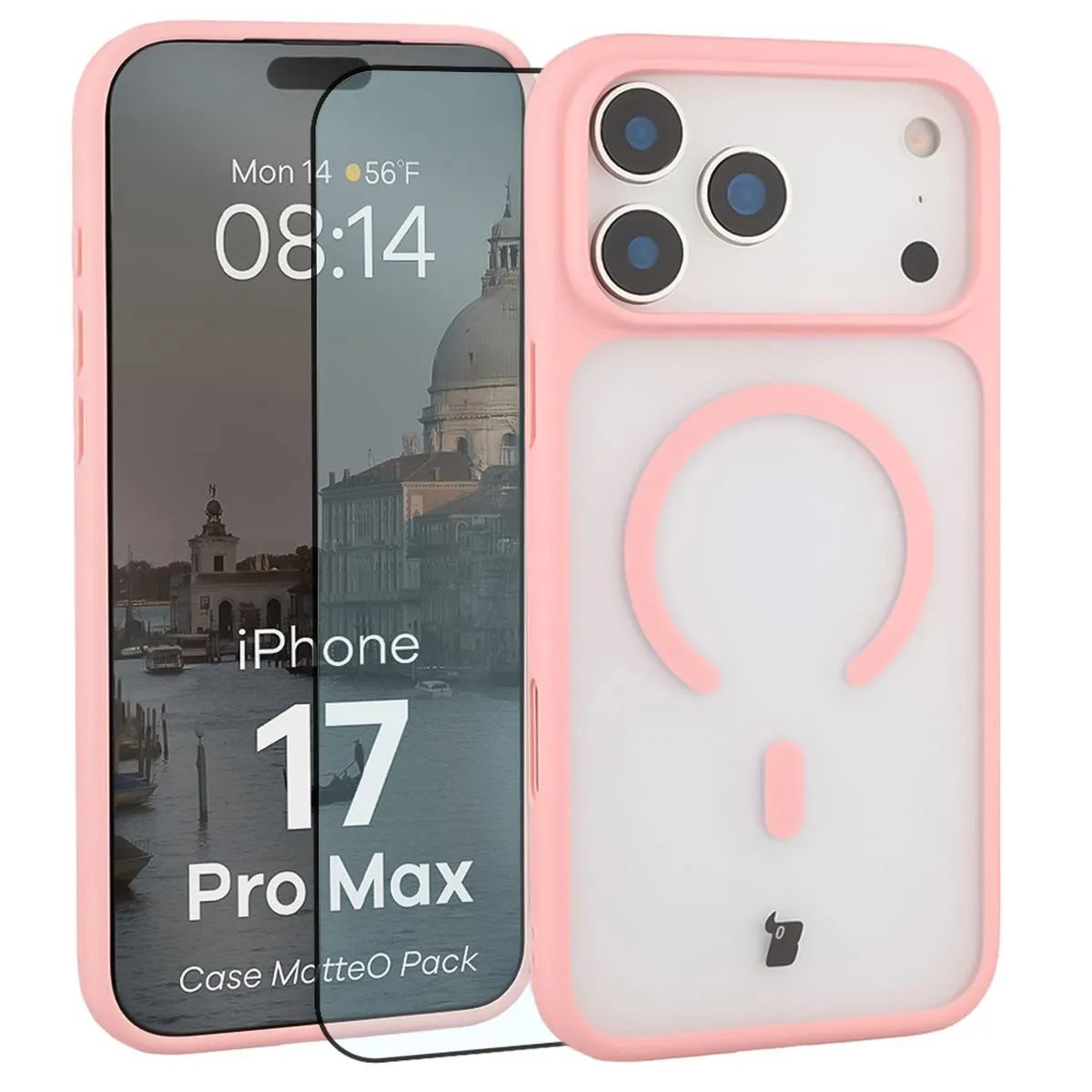 Szkło hartowane Bizon Case MatteO Pack do iPhone 17 Pro Max Jasnoróżowy