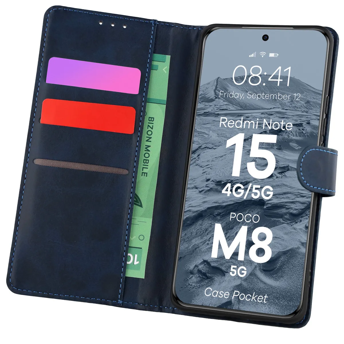 Etui Bizon Case Pocket do Xiaomi Redmi Note 15 / POCO M8 5G Granatowy