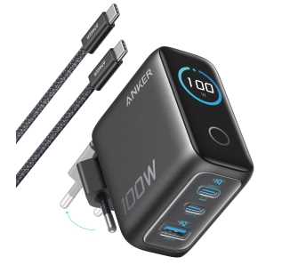 Zasilacz do laptopa Anker 100W (B121BGZ1) 2x USB-C, 1x USB-A, Kolorowy wyświetlacz, Kabel w zestawie, Czarny