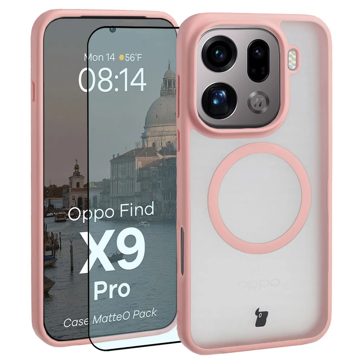 Szkło hartowane Bizon MatteO Pack do Oppo Find X9 Pro Jasnoróżowy