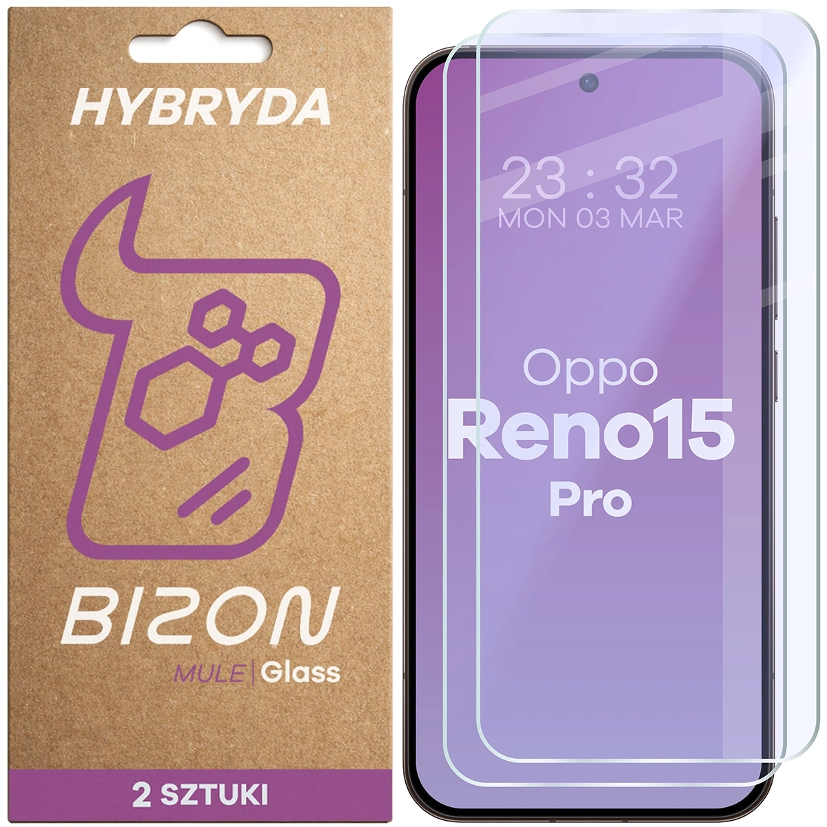 Szkło hybrydowe Bizon elastyczne Glass Mule Duo do Oppo Reno 15 Pro 2 sztuki