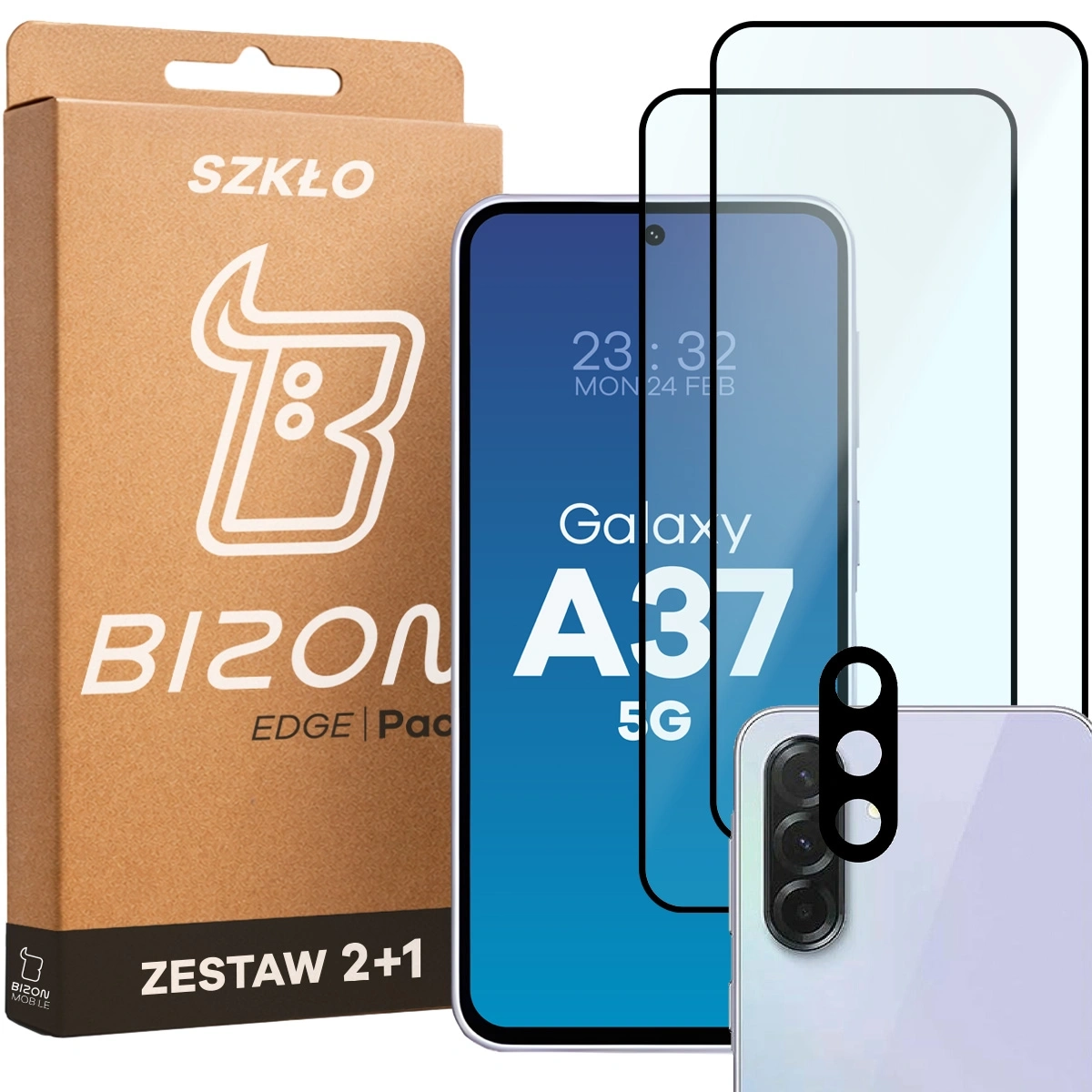 Zestaw ochronny Bizon Szkło + szybka na aparat Glass Edge Pack do Galaxy A37 5G 2 sztuki