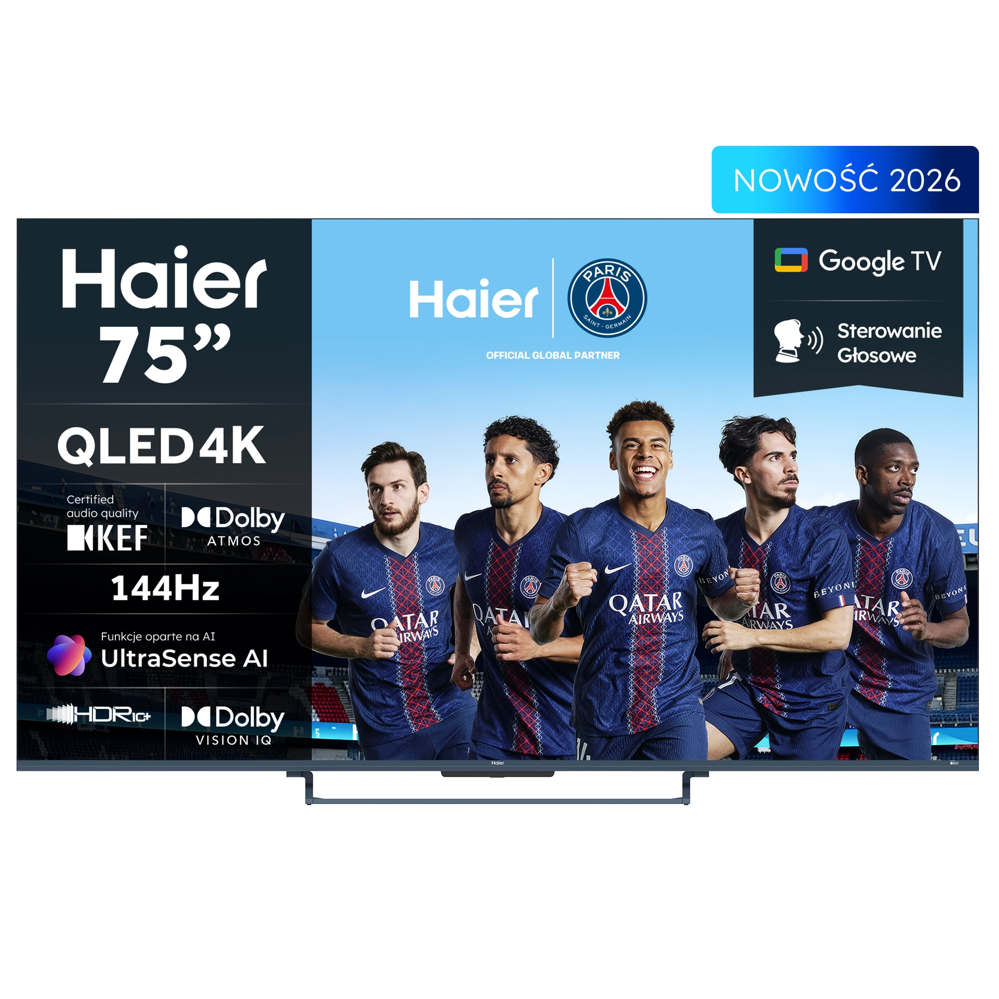 Haier H75S90GUX 75" QLED 4K 144 Hz GoogleTV Funkcje AI Dolby Vision Dolby Atmos HDMI 2.1 DVB-T2