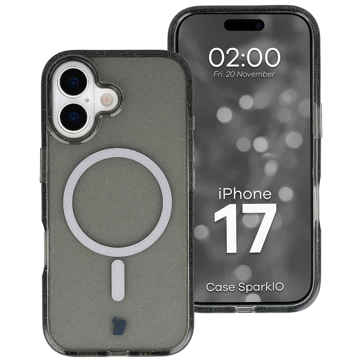 Etui Bizon Case SparklO do iPhone 17 Przezroczysto-Czarne z Brokatem